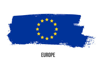 Vector Flag of Europe. Twelve yellow stars on a blue background. European Union Symbol. Brush strokes drawn by hand