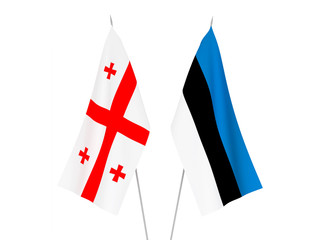 National fabric flags of Georgia and Estonia isolated on white background. 3d rendering illustration.