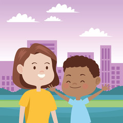 cute mother and son in the city