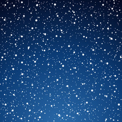 Snow blue background. Christmas snowy winter design. White falling snowflakes, abstract landscape. Cold weather effect. Magic nature fantasy snowfall texture decoration Vector illustration
