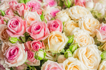 A bouquet of pink and white roses. Floral pattern.