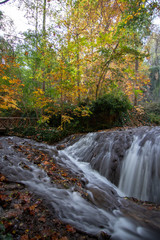 Fototapeta na wymiar river with waterfall in the autumn season