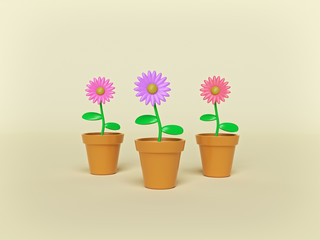cartoon style abstract minimal flower pots isolated on pastel background. gardening concept. 3d rendering
