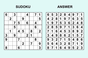 Vector sudoku with answer 286. Puzzle game with numbers.