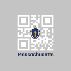 QR code set the color of Massachusetts flag. The states of America. The state coat of arms centered on a white field.