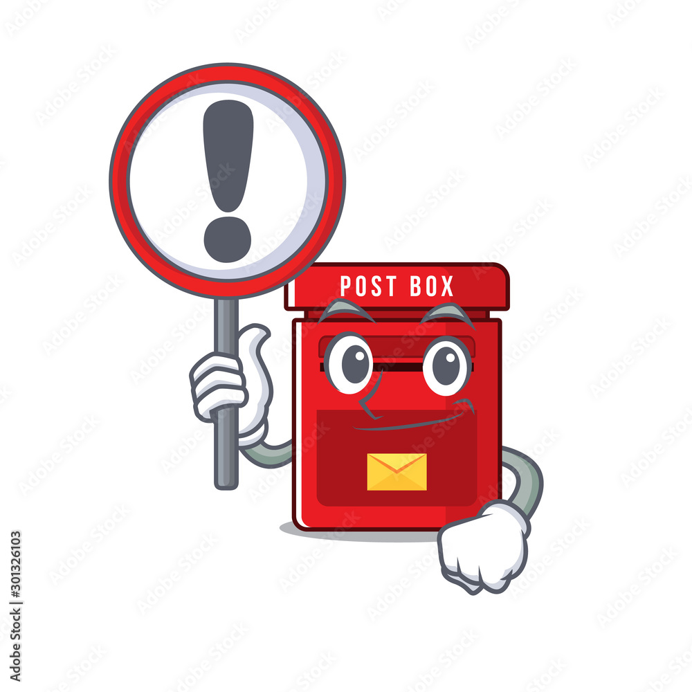 Poster with sign warning happy mailbox in with cartoon cute