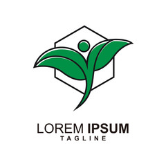 Eco Leaf Care Logo Design with Hexagonal Outline