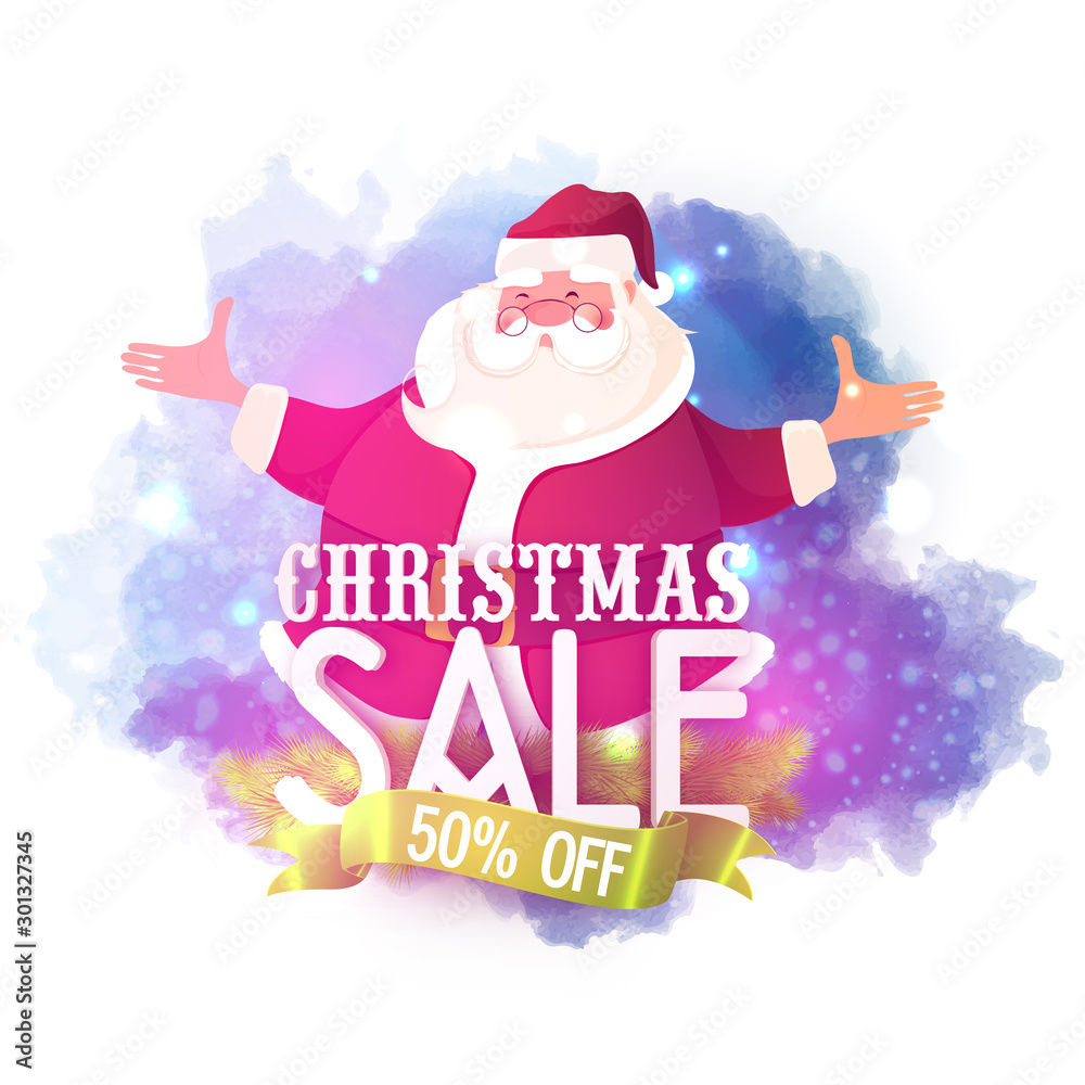 Sticker christmas sale poster with santa claus.