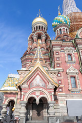 Fototapeta na wymiar View of famous church of Savior (Resurrection of Christ) on Spilled Blood, St Petersburg, Russia