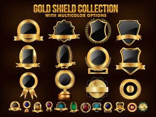 Collection of Golden Shield, Stickers, Labels or Ribbons.