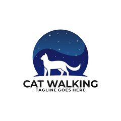 Cat Walk On Night Design Concept illustration Vector Template