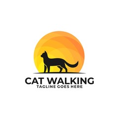 Cat Walk On Sunset Design Concept illustration Vector Template