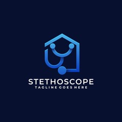 Stethoscope With Home Illustration Logo Design Vector of Doctor and Nurse for Medical with Line Art