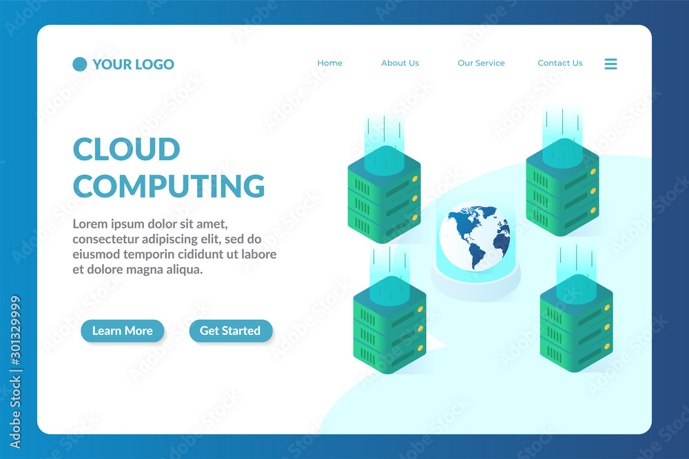 Wall mural cloud computing isometric website landing page template