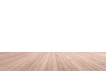 Wood floor in red brown with empty white wall background texture