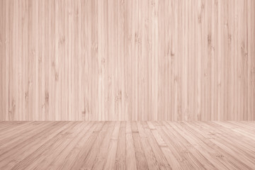 Wooden floor and wood wall room in red brown color