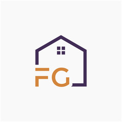 letter FG or F G Line House Real Estate Logo. home concept. Construction logo template, Home and Real Estate icon. Housing Complex Simple Vector Logo Template. - vector