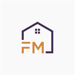 letter FM or F M Line House Real Estate Logo. home concept. Construction logo template, Home and Real Estate icon. Housing Complex Simple Vector Logo Template. - vector