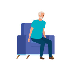 old man sitting in sofa avatar character vector illustration design