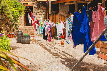 Drying the clothes in a Village.
