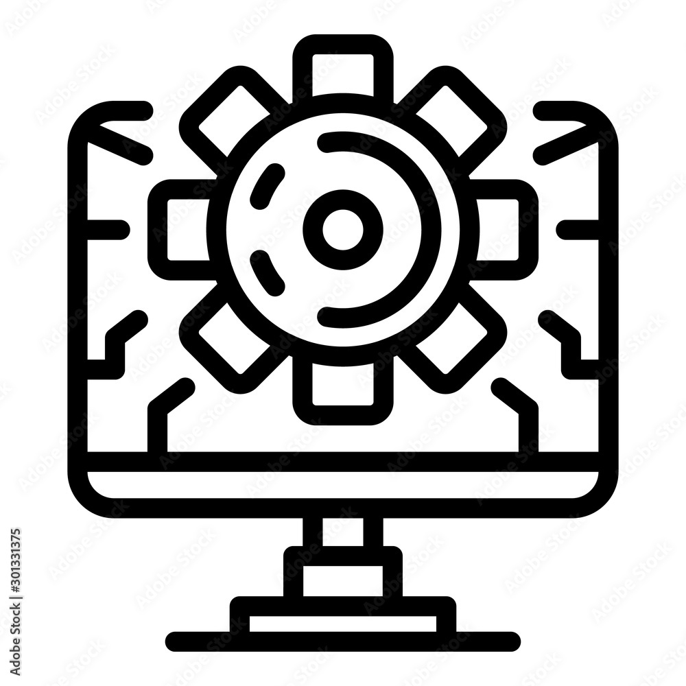 Poster computer and gear icon. outline computer and gear vector icon for web design isolated on white backg