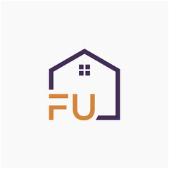 letter FU or F U Line House Real Estate Logo. home concept. Construction logo template, Home and Real Estate icon. Housing Complex Simple Vector Logo Template. - vector