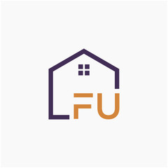 letter FU or F U Line House Real Estate Logo. home concept. Construction logo template, Home and Real Estate icon. Housing Complex Simple Vector Logo Template. - vector