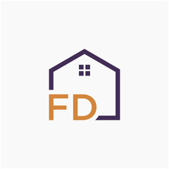 letter FD or F D Line House Real Estate Logo. home concept. Construction logo template, Home and Real Estate icon. Housing Complex Simple Vector Logo Template. - vector