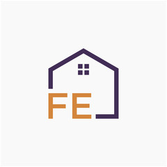 letter FE or F E Line House Real Estate Logo. home concept. Construction logo template, Home and Real Estate icon. Housing Complex Simple Vector Logo Template. - vector