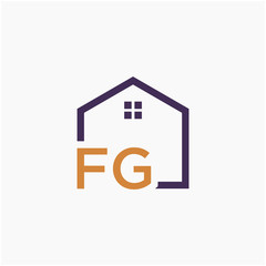 letter FG or F G Line House Real Estate Logo. home concept. Construction logo template, Home and Real Estate icon. Housing Complex Simple Vector Logo Template. - vector