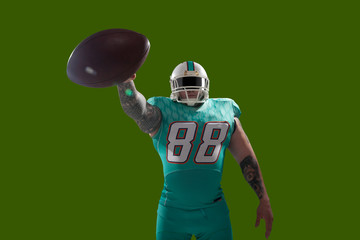 American football isolated on green screen.