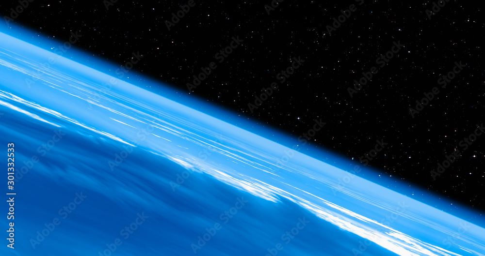 Poster atmosphere earth horizon with clouds amd lot of star. 