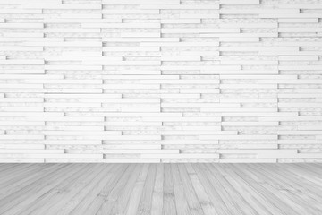 Marble tile wall pattern textured background in light white color with wooden floor in grey