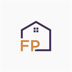 letter FP or F P Line House Real Estate Logo. home concept. Construction logo template, Home and Real Estate icon. Housing Complex Simple Vector Logo Template. - vector