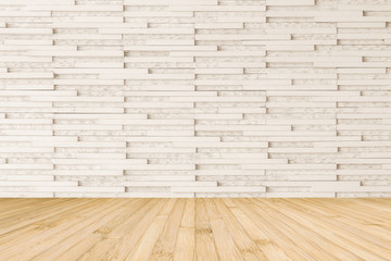 Wood floor with granite jigsaw tile wall pattern textured background in yellow brown