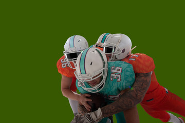 American football isolated on green screen.