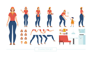 Fast Food Cashier Character Constructor Vector Set