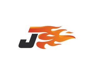 initial J flame letter logo design vector, fire logo lettering design concept