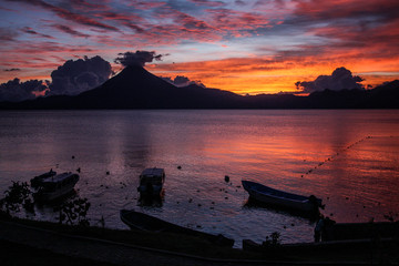 Evening on the lake of Atitlan in Guatemala.