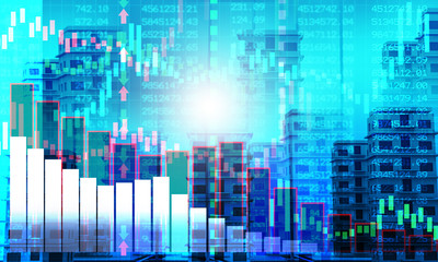 Financial stock market graph with candlestick chart. Stock trading concept.3d illustration