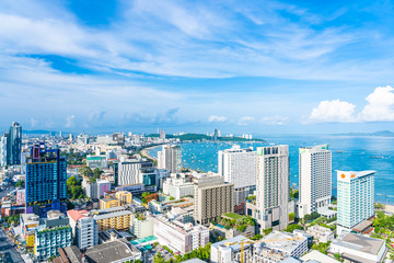 Fototapeta na wymiar Pattaya Chonburi Thailand - 28 May 2019 : Beautiful landscape and cityscape of Pattaya city is popular destination in Thailand with white cloud and blue sky