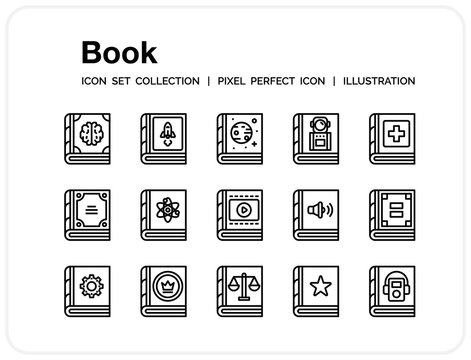 Book Icons Set. UI Pixel Perfect Well-crafted Vector Thin Line Icons. The illustrations are a vector.