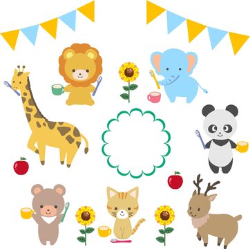 虫歯予防デー ハミガキをするかわいい動物たちのイラストセット Stock Vector Adobe Stock