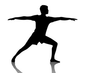 Fototapeta na wymiar Black silhouette of young man in yoga position.