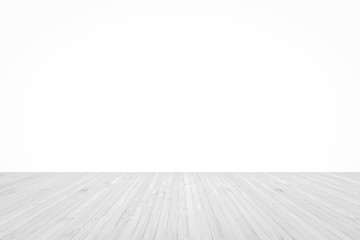 Wood floor in light grey texture with white wall room background