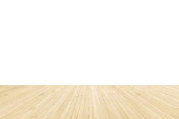 Wood floor in yellow cream brown texture with white wall room background