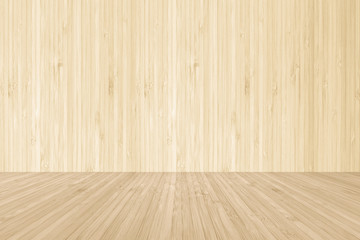 Wood floor texture on natural bamboo wooden wall background in yellow cream brown