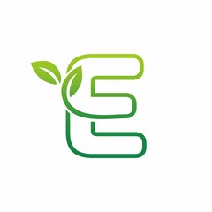 Letter E Leaf Growing Buds, Shoots Logo Vector Icon