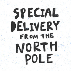 Special delivery from the North pole. Christmas and happy New Year vector hand drawn illustration banner with cartoon comic lettering. 