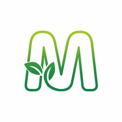 Letter M Leaf Growing Buds, Shoots Logo Vector Icon